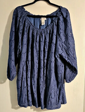 Catherines Blue Floral Lace Blouse 2X